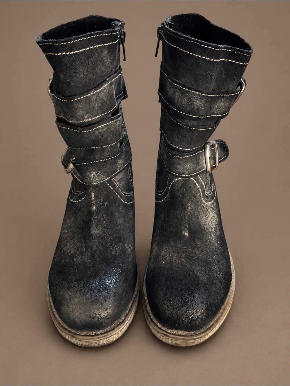ROAN by Bed Stu Black Distressed Moto Boots Size 6